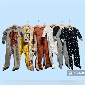 3-6 lot of 7 Baby Boy Neutral Footies Pajama Zipper Gerber and Others